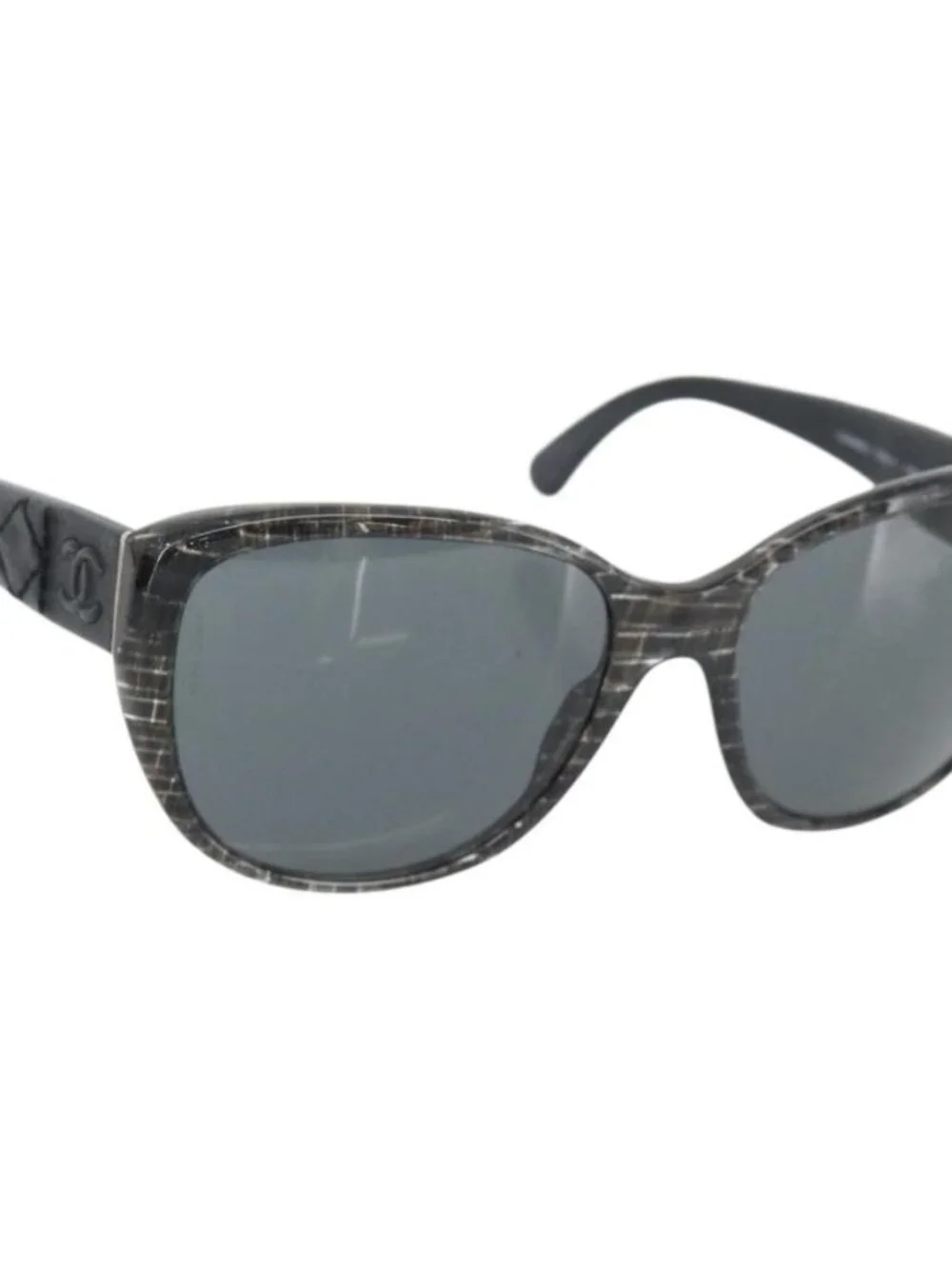 CHANEL Matelasse Sunglasses Plastic Lamb Skin Black CC Auth BA12975M